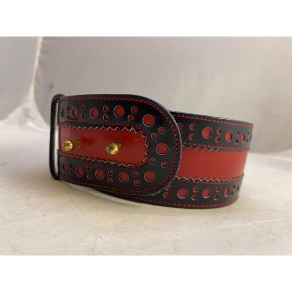 #4730 Vintage Spulcioni Firenze red leather belt size 28 inch adjustable - Picture 2 of 6